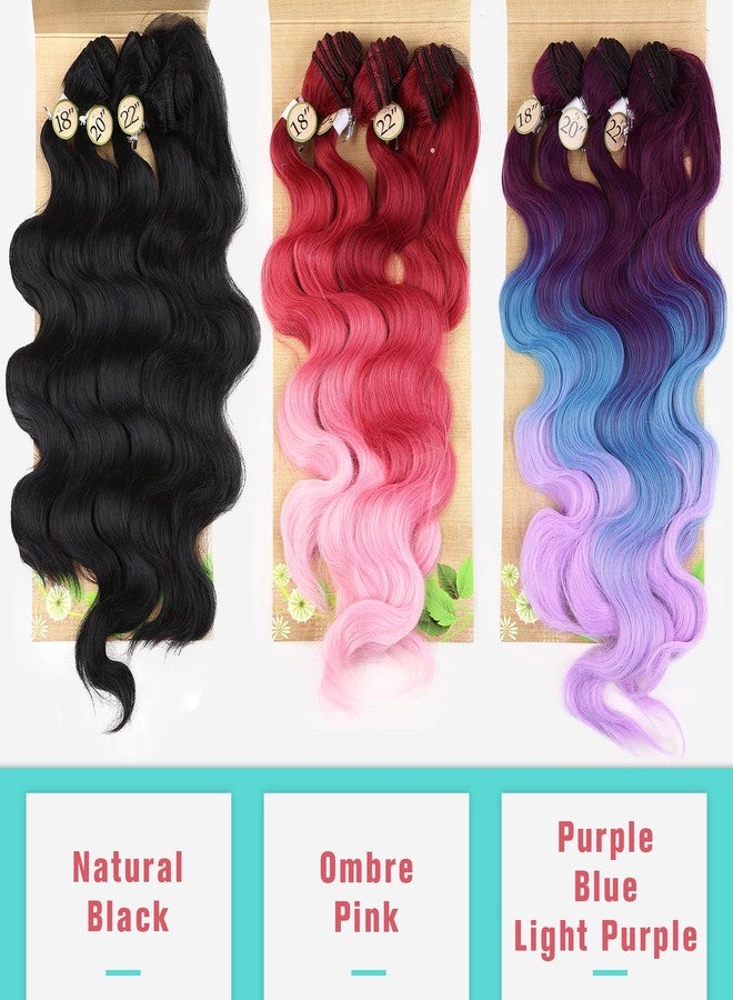 HANNE Pink Ombre Bundles Ombre Pink Body Wave Hair Extensions 18"20"22" with Closure 3 Bundles with Lace Closure Synthetic Hair bundle for Women - Image 5